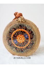 circle sling bags rattan with wooden hand carved handmade bali